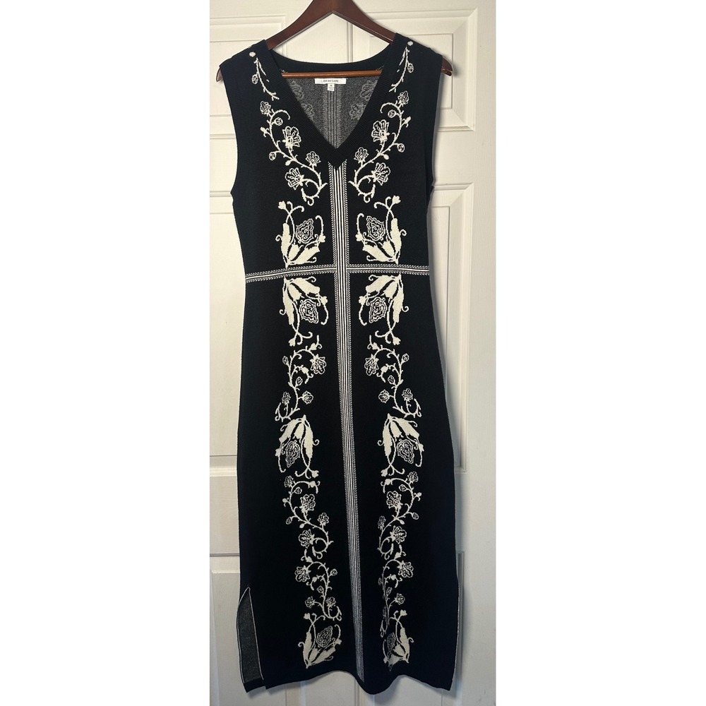 ZOE AND CLAIRE Black White Floral Knit Sweater Maxi Dress‎ XL Sleeveless 
Boho